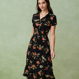Glória - Must Lilled Midi Kleid