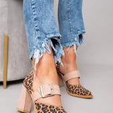 Selveta - Suede sandaalid leopardimustriga ja stabiilse kontsaga